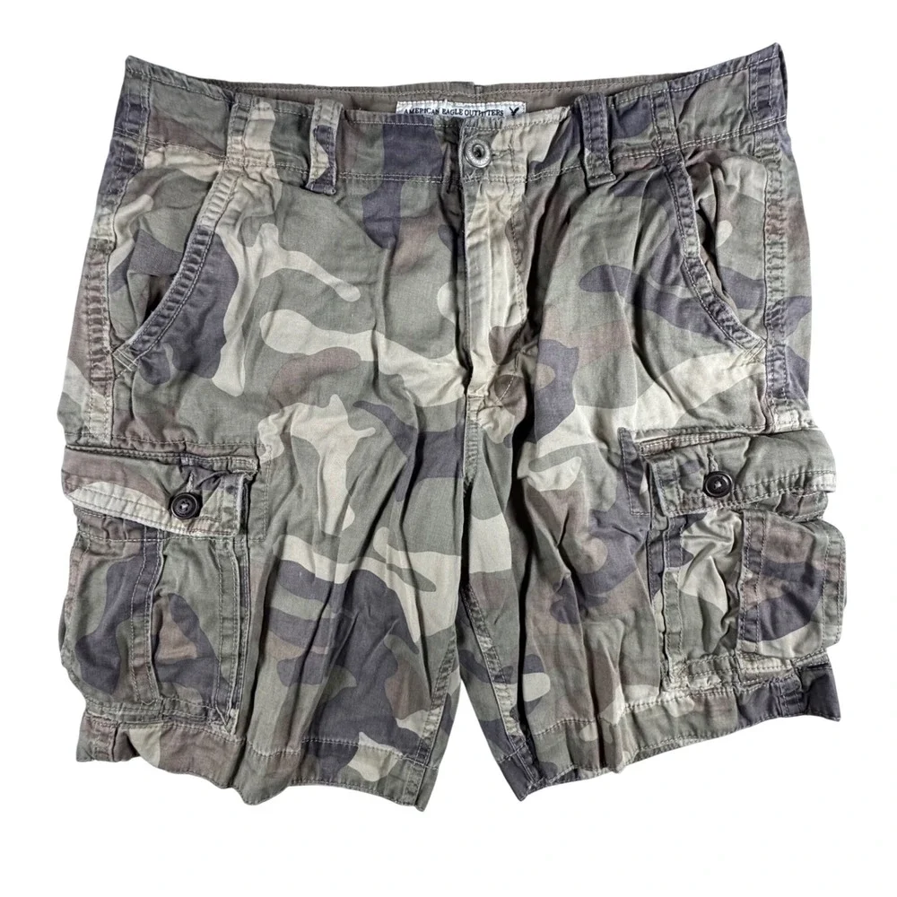 American Eagle Cargo Shorts Mens 36 Green Camo Classic Cotton Rugged Gorpcore